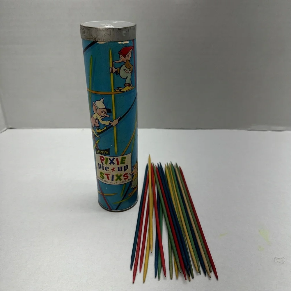 Vintage Steven Pixie Pic-Up Stix Game - Original Tin/Canister - Retro 1950s Toy